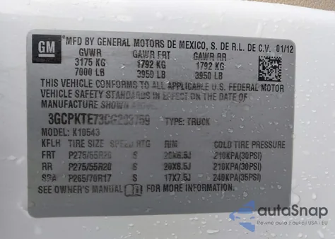 2012 Chevrolet Silverado 1500 Ltz z USA, uszkodzony, nr VIN 3GCPKTE73CG208759